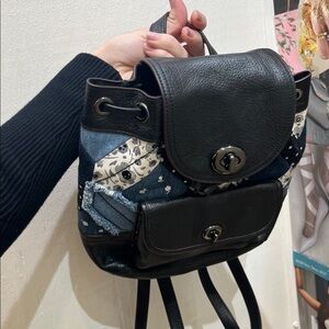 COACH Black Leather & Denim backpack